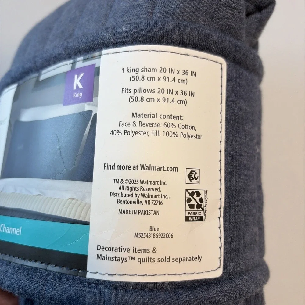 Mainstays Jersey Channel Sham (1) in Blue - King